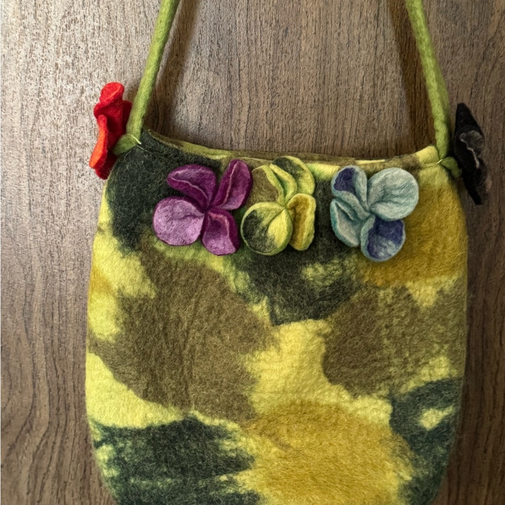 Colorful Felted Shoulder Bag with Floral Accents
